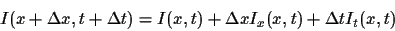 \begin{displaymath}I(x+\Delta x, t + \Delta t) = I(x,t) + \Delta x I_x(x,t) +\Delta t I_t(x,t)
\end{displaymath}