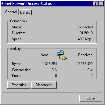 Dialup Networking Status Window